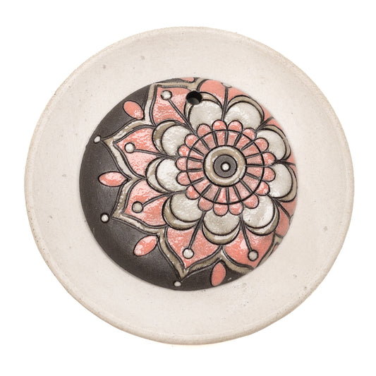 Handpainted Ceramic Lotus Mandala Pendant - 1 pc.