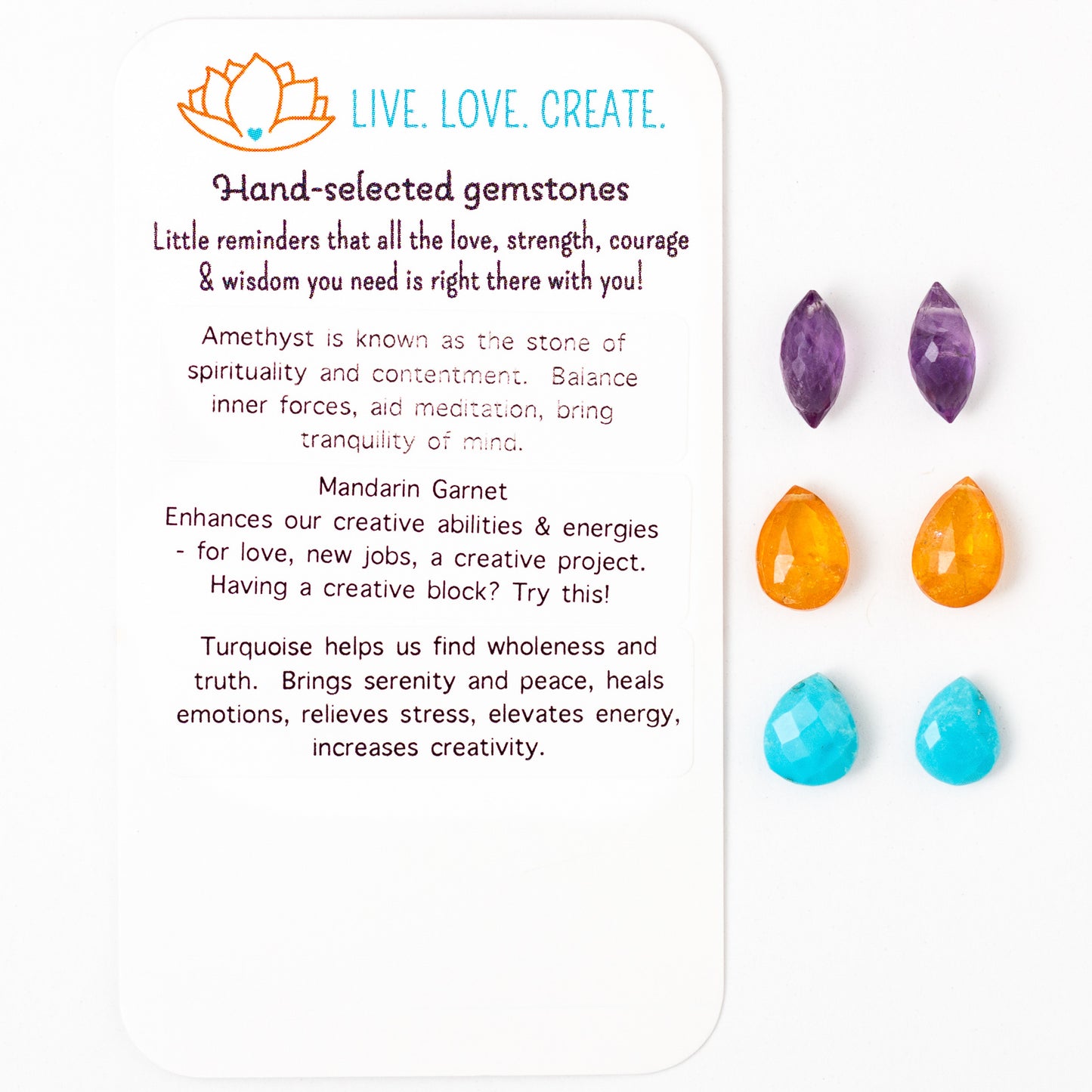 Briolette Gem Pairs Mix - Mandarin Garnet, Amethyst & Sleeping Beauty Turquoise