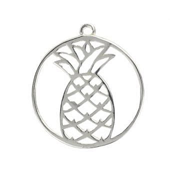 Round Framed Pineapple Charm (2 Metal Options Available) - 1 pc.