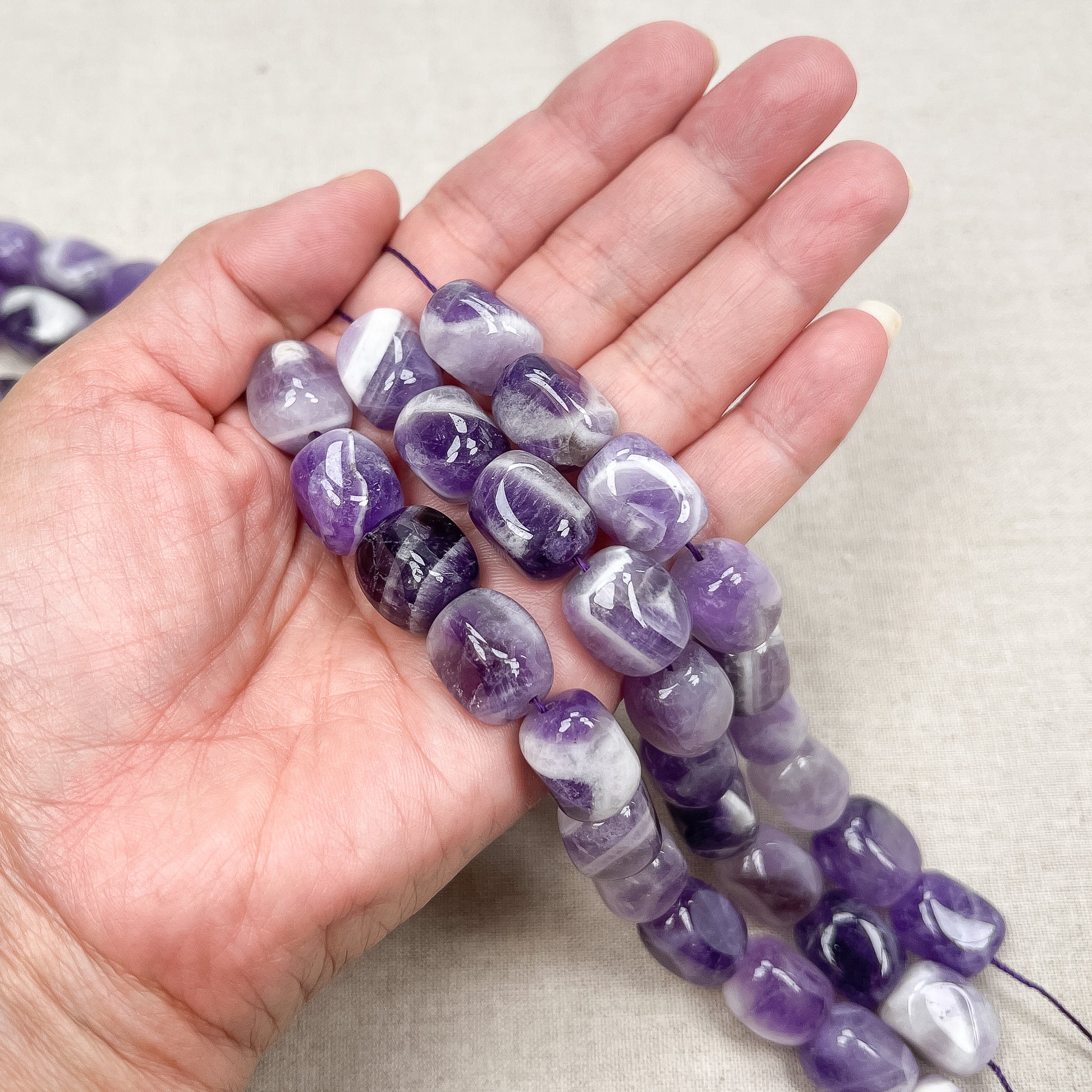 Banded Amethyst Large 15x12mm Tumbled Nugget Bead - 7.75" Strand