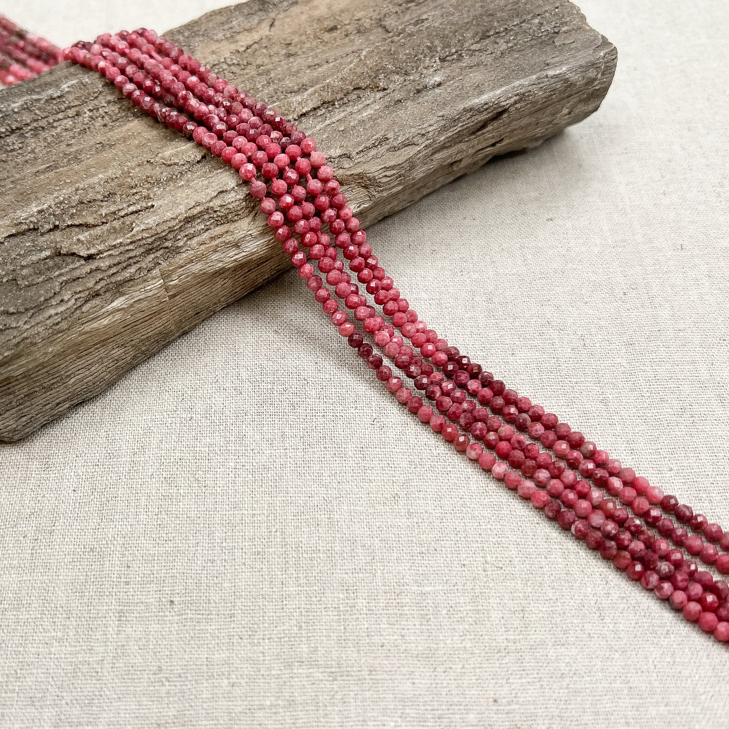 Pink Thulite 3mm Faceted Round Bead - 6" Strand
