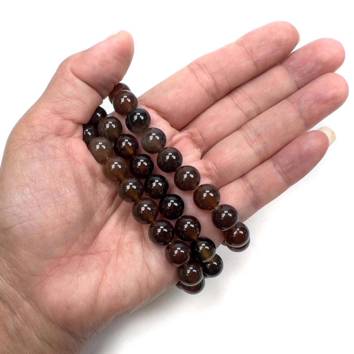 Brown Agate 10mm Round Bead Stretchy Bracelet