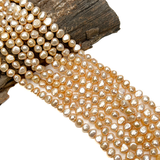 Medium Champagne 8mm Side-Drilled Nugget Freshwater Pearl Bead - 8" Strand