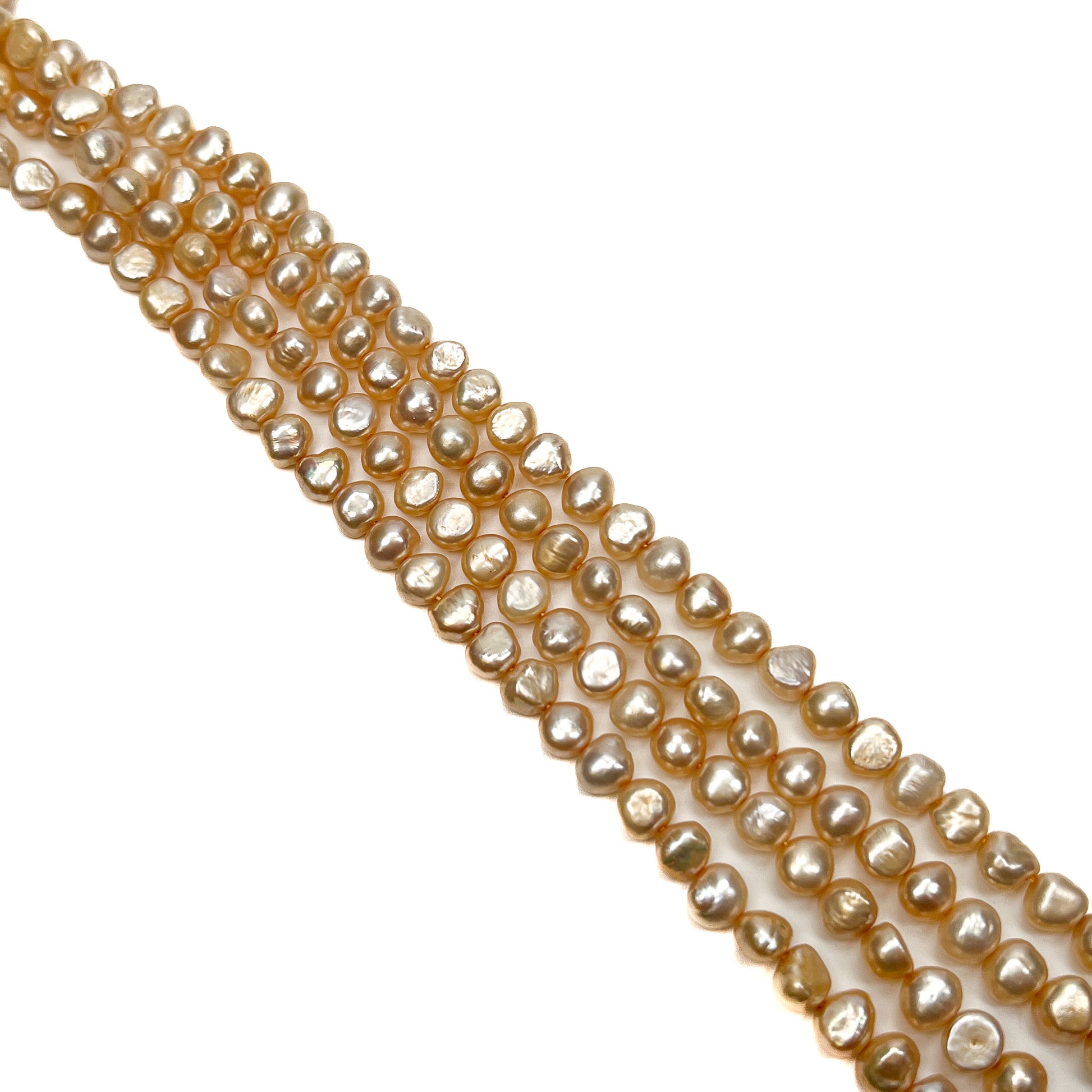 Medium Champagne 8mm Side-Drilled Nugget Freshwater Pearl Bead - 8" Strand