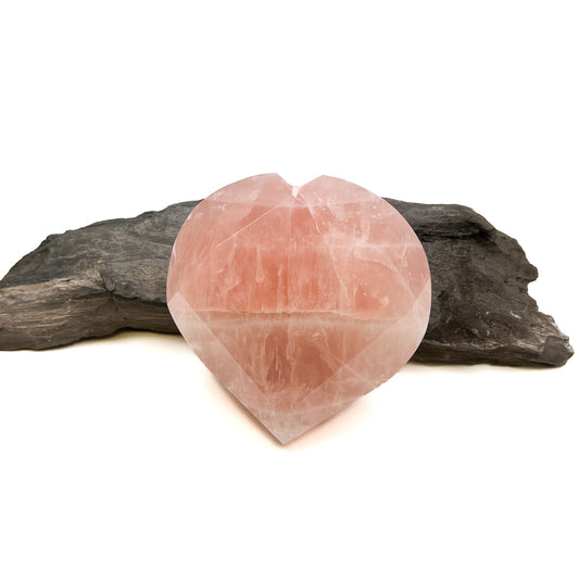 Rose Quartz Extra Large Faceted Heart Palm Stone Specimen - 1 pc.