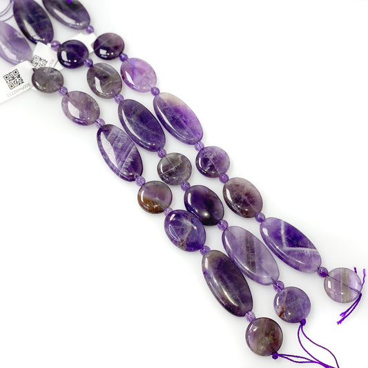 Amethyst Mixed Shapes Flat Oval and Round Beads - 8" Strand