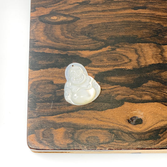 White Mother of Pearl Shell 24mm Carved Buddha Pendant - 1 pc.