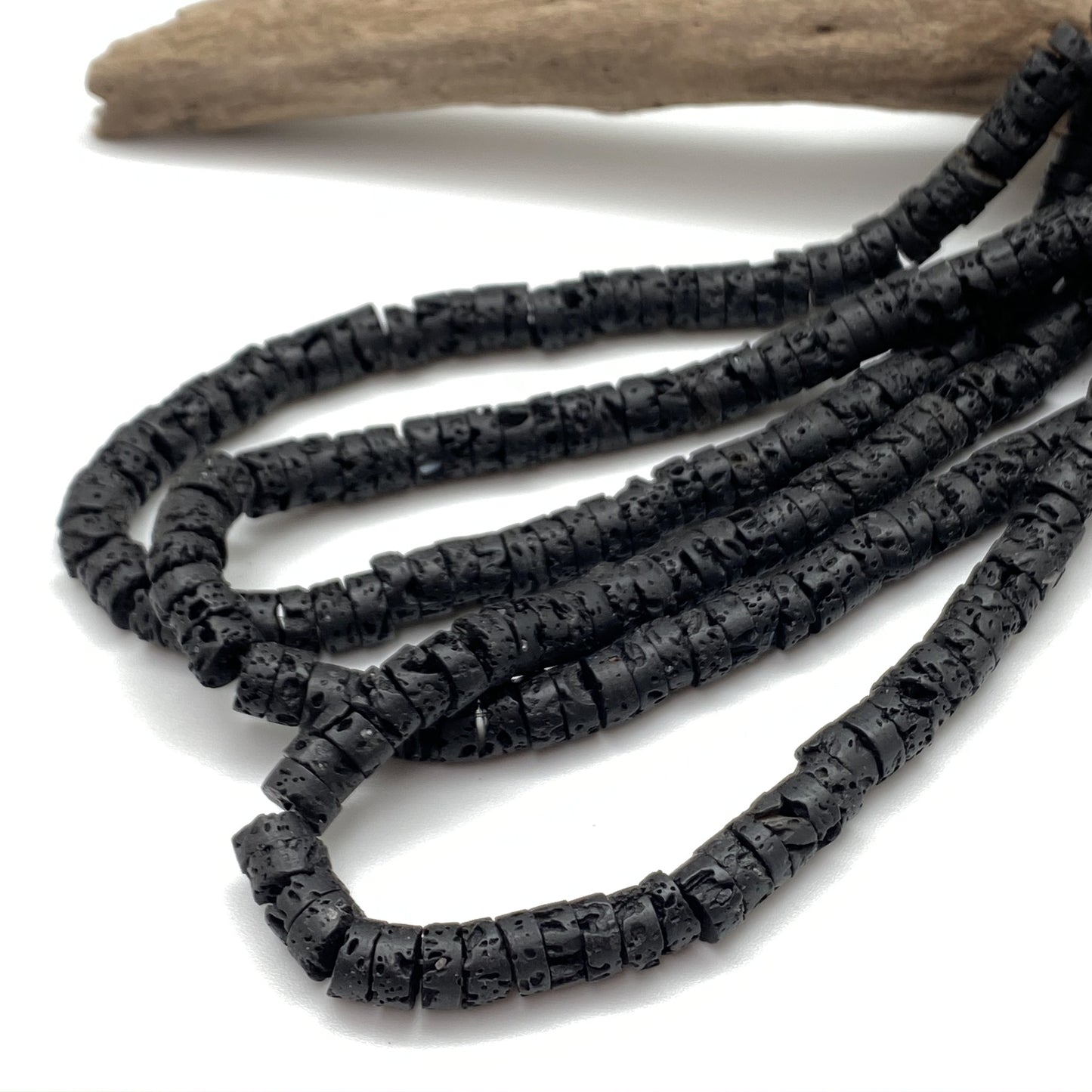 Black Lava 10mm Cylinder Slice Beads w/Large Hole - 16" Strand