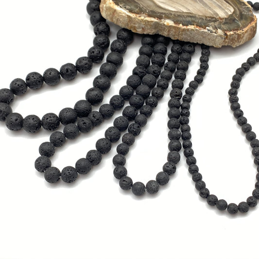Black Lava Round Bead (5 Sizes Available) - 14" Strand