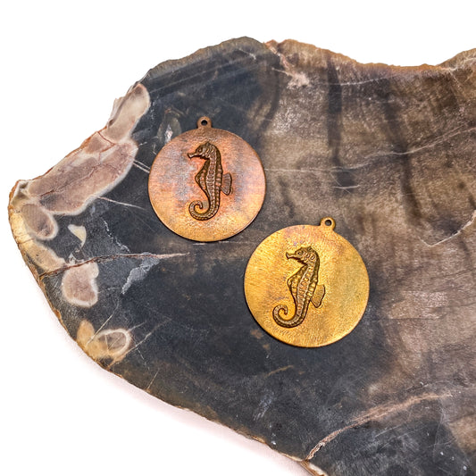 Vintage Seahorse Coin Pendant (Brass) - 1 pc.