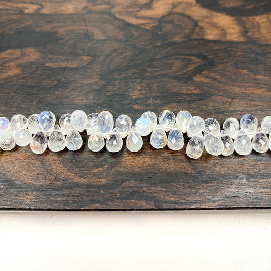 Rainbow Moonstone 5x8mm Faceted Drop Briolette Bead (2 Quantities Available)