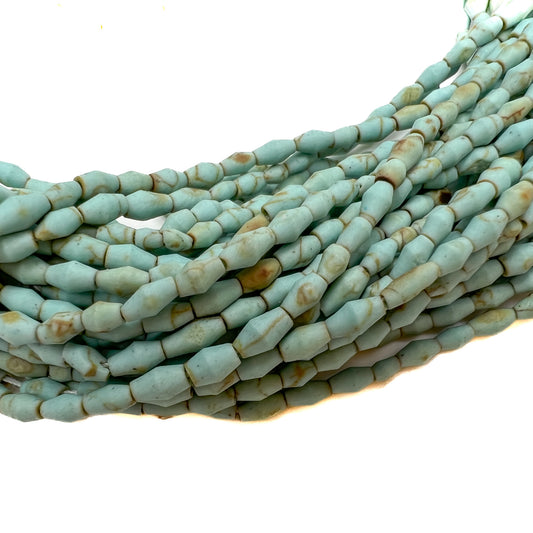 Light Blue Turquoise Matte 2.5mm Rustic Long Bicone Bead - 12" Strand