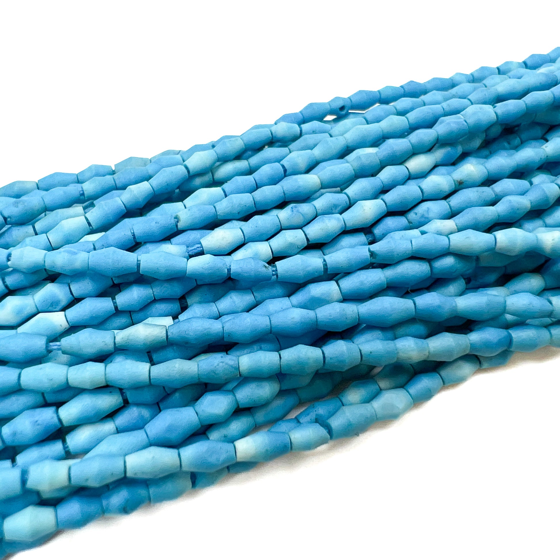 Turquoise Matte 2.5mm Long Bicone Bead - 7.5" Strand