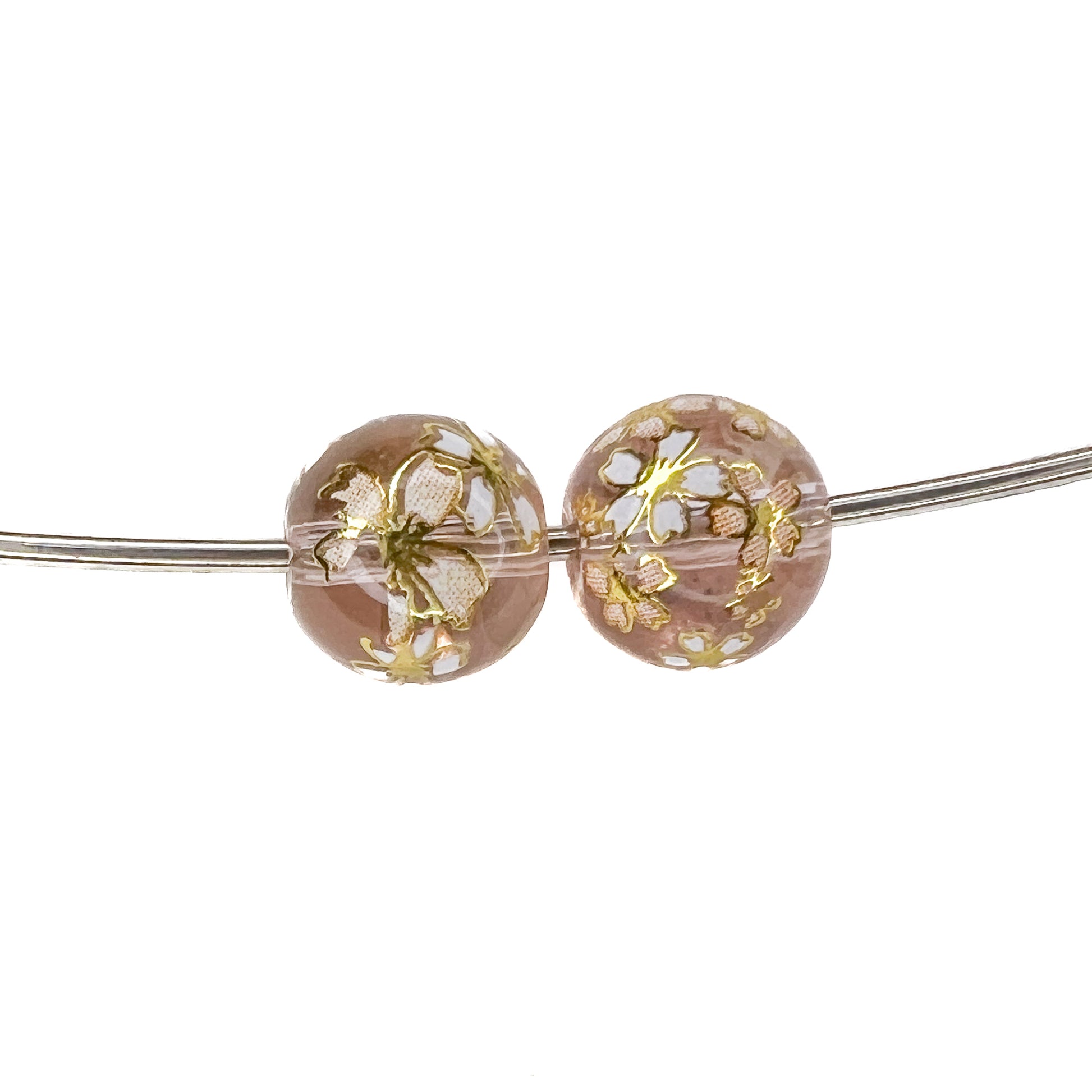 10mm Cherry Blossom Glass Etched Beads - 2 pc.