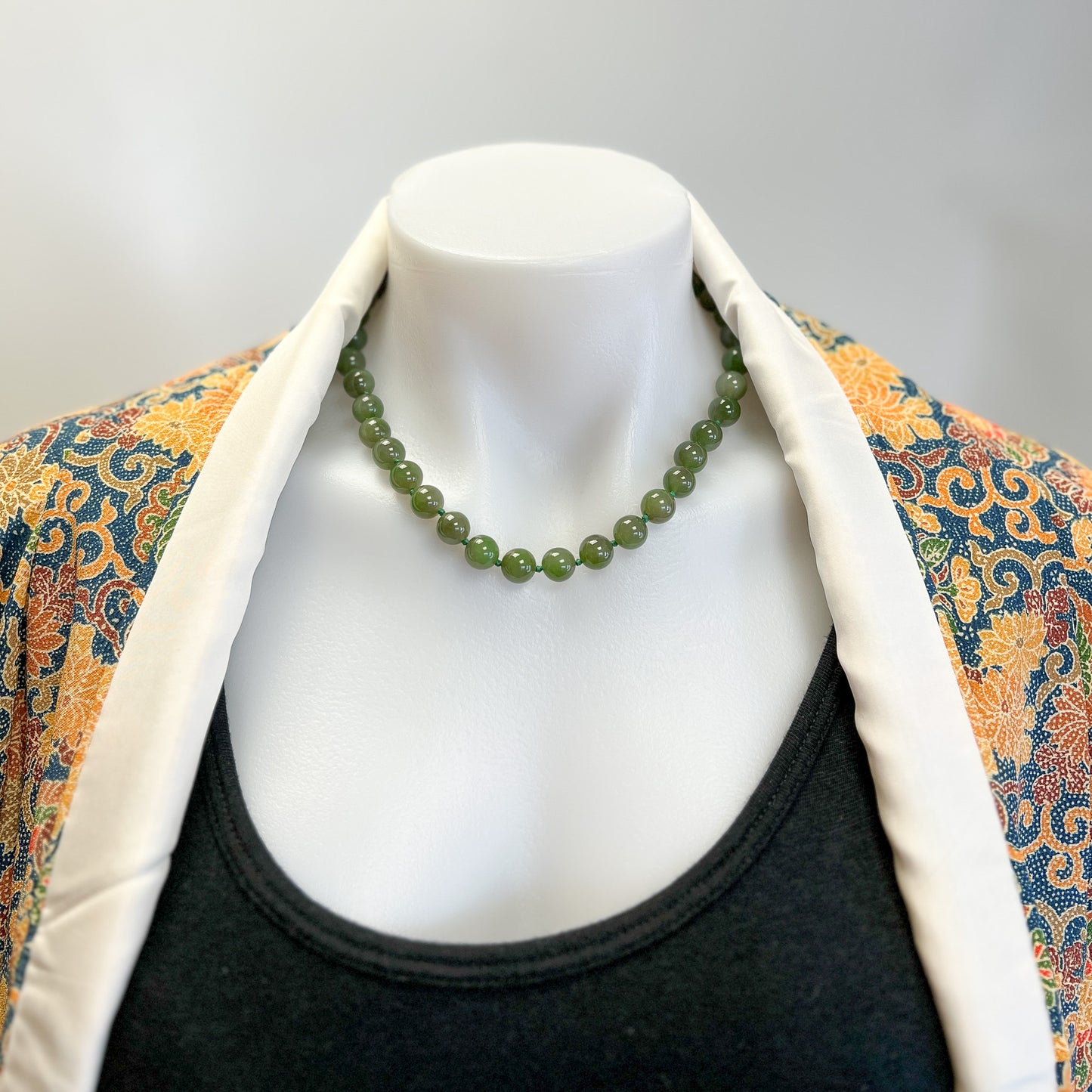 Canadian Jade 10mm Round Bead Knotted Necklace