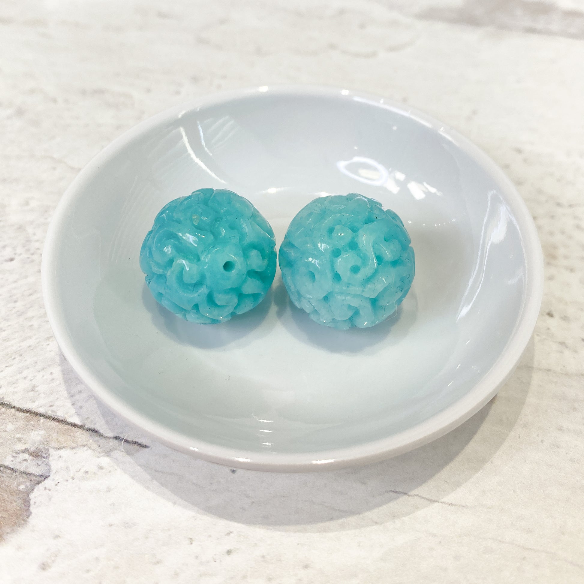 Amazonite 17mm Blossom Carved Round Bead - 1 pc.