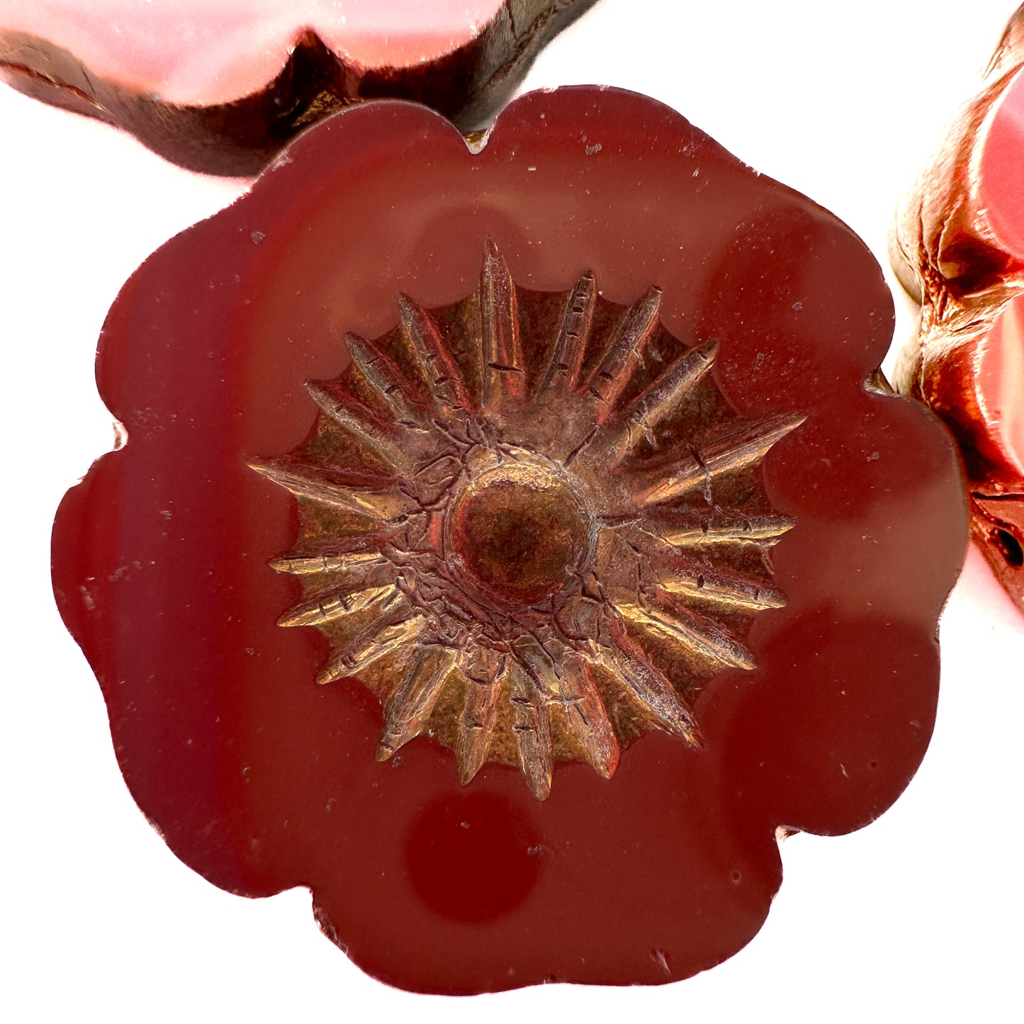 Hibiscus Flower (22mm) Maroon Red Opaque with Bronze - 1 pc.-The Bead Gallery Honolulu