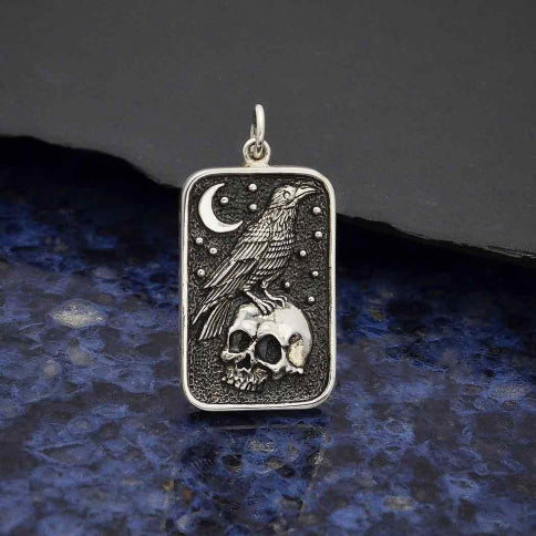 Raven & Skull Pendant - 1 pc. (Sterling Silver)
