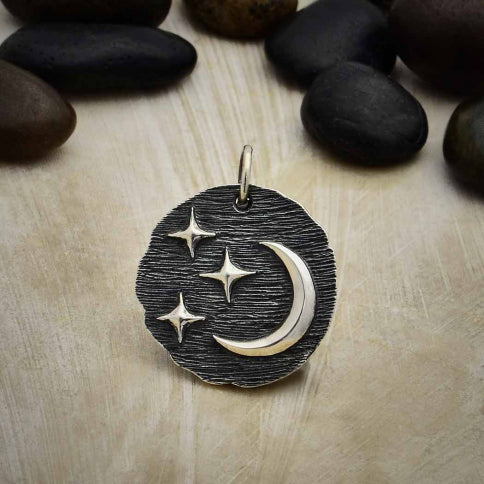 Rustic Coin with Moon & Stars - 1 pc. (Sterling Silver)