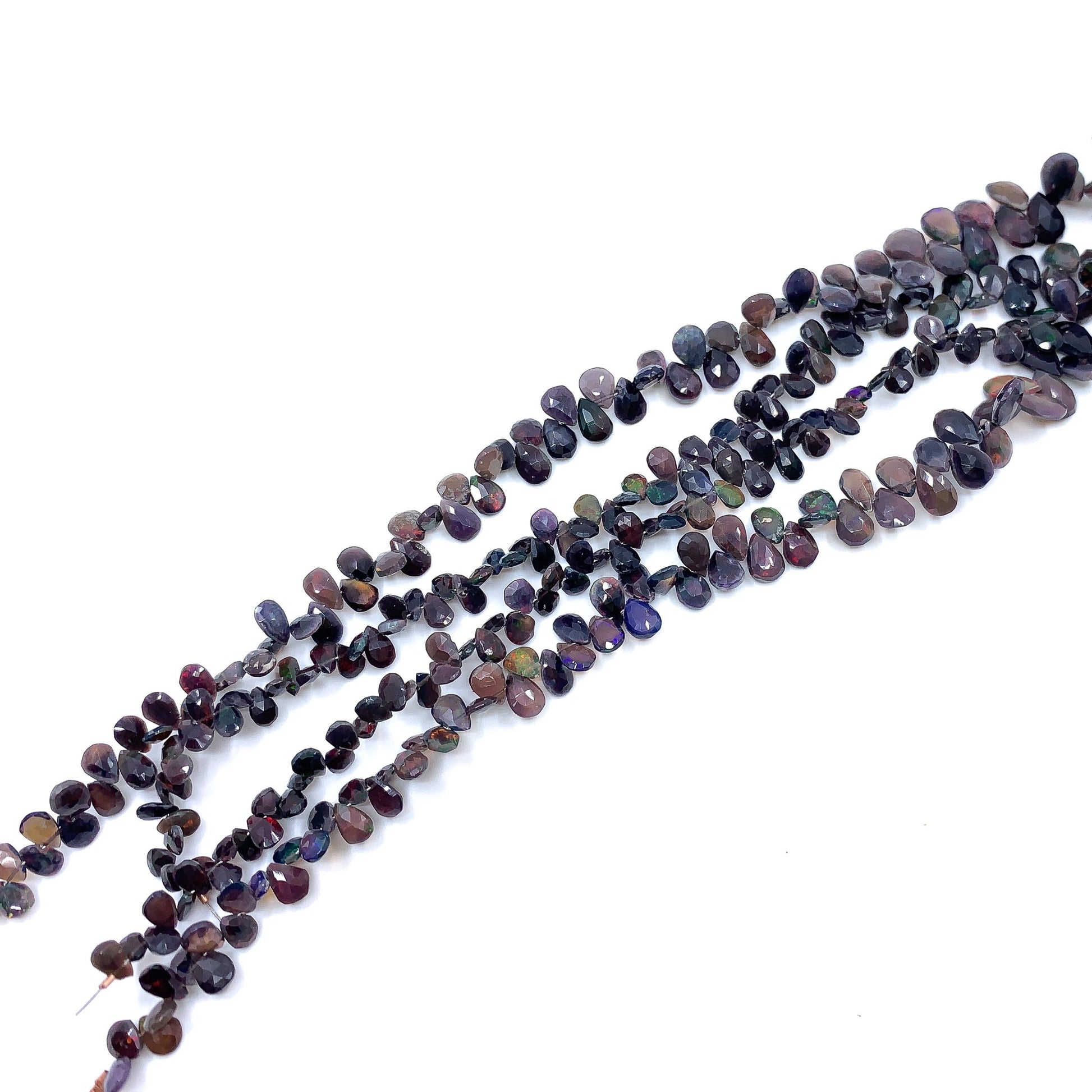 Ethiopian Black Opal Briolette Bead - 7.25" Strand