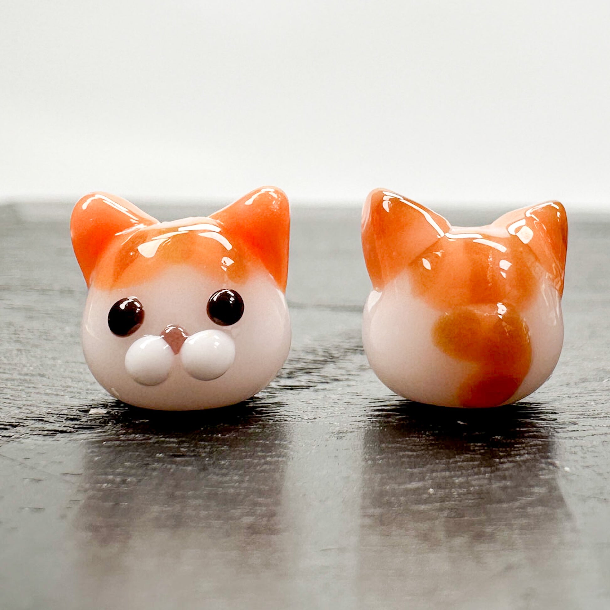 Chibi Handmade Glass Beads - Orange White Cat-The Bead Gallery Honolulu