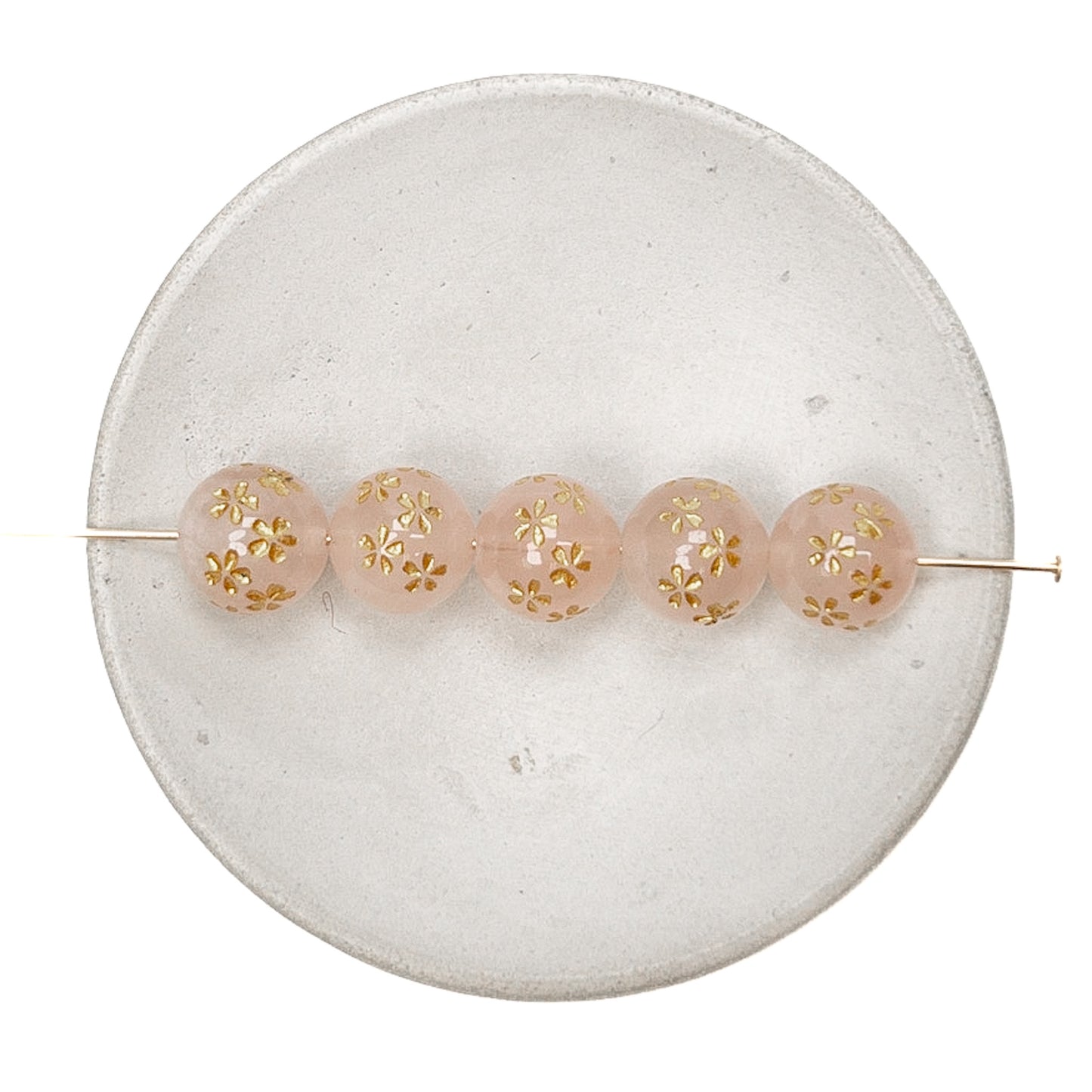 Rose Quartz Etched Gold Sakura Shower 10mm Round Bead - 1 pc.