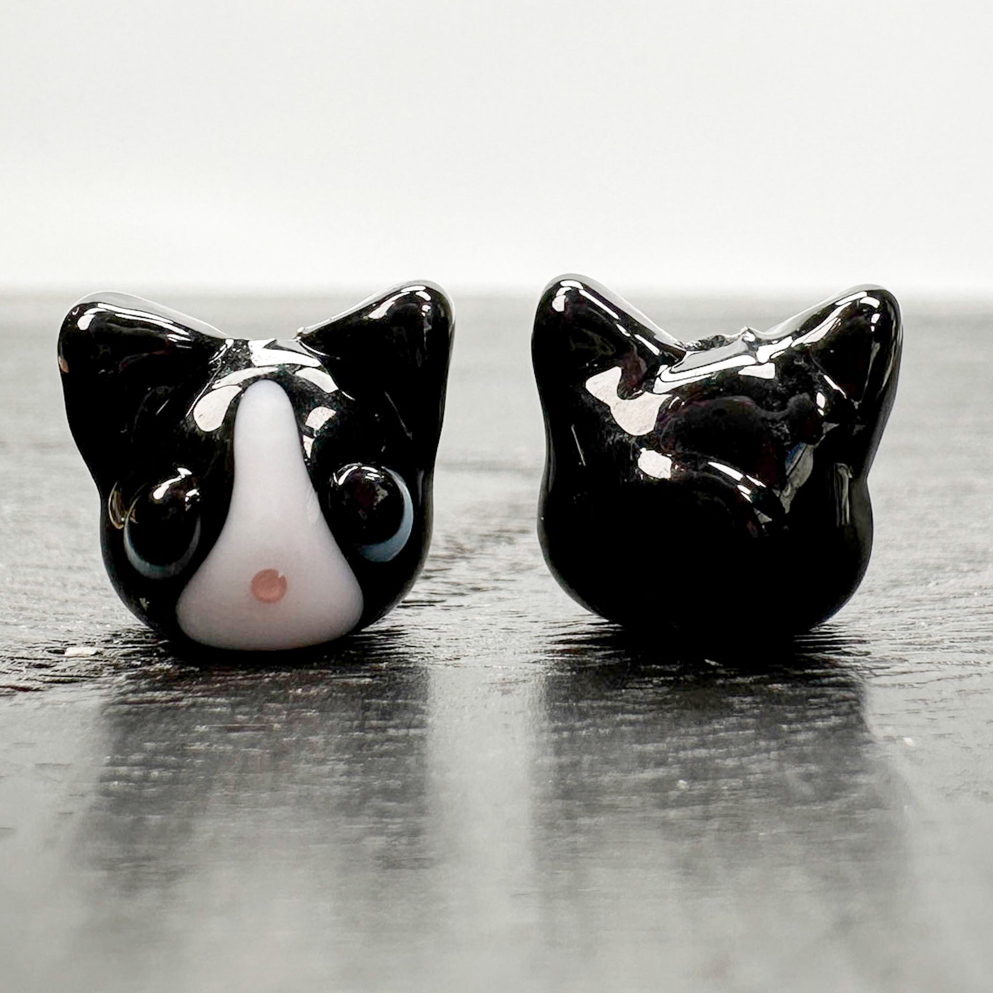 Chibi Handmade Glass Beads - Tuxedo Cat Light Blue Eyed Cat-The Bead Gallery Honolulu