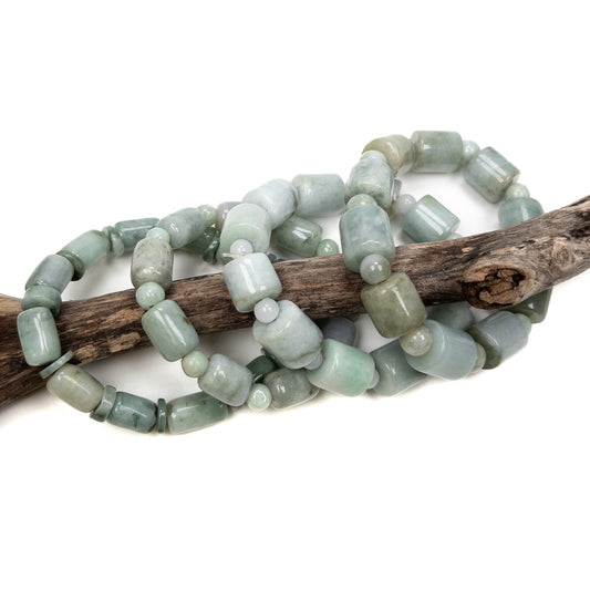 Jade Barrel with Mixed Shape Spacer Stretchy Bracelet (4 Options Available)
