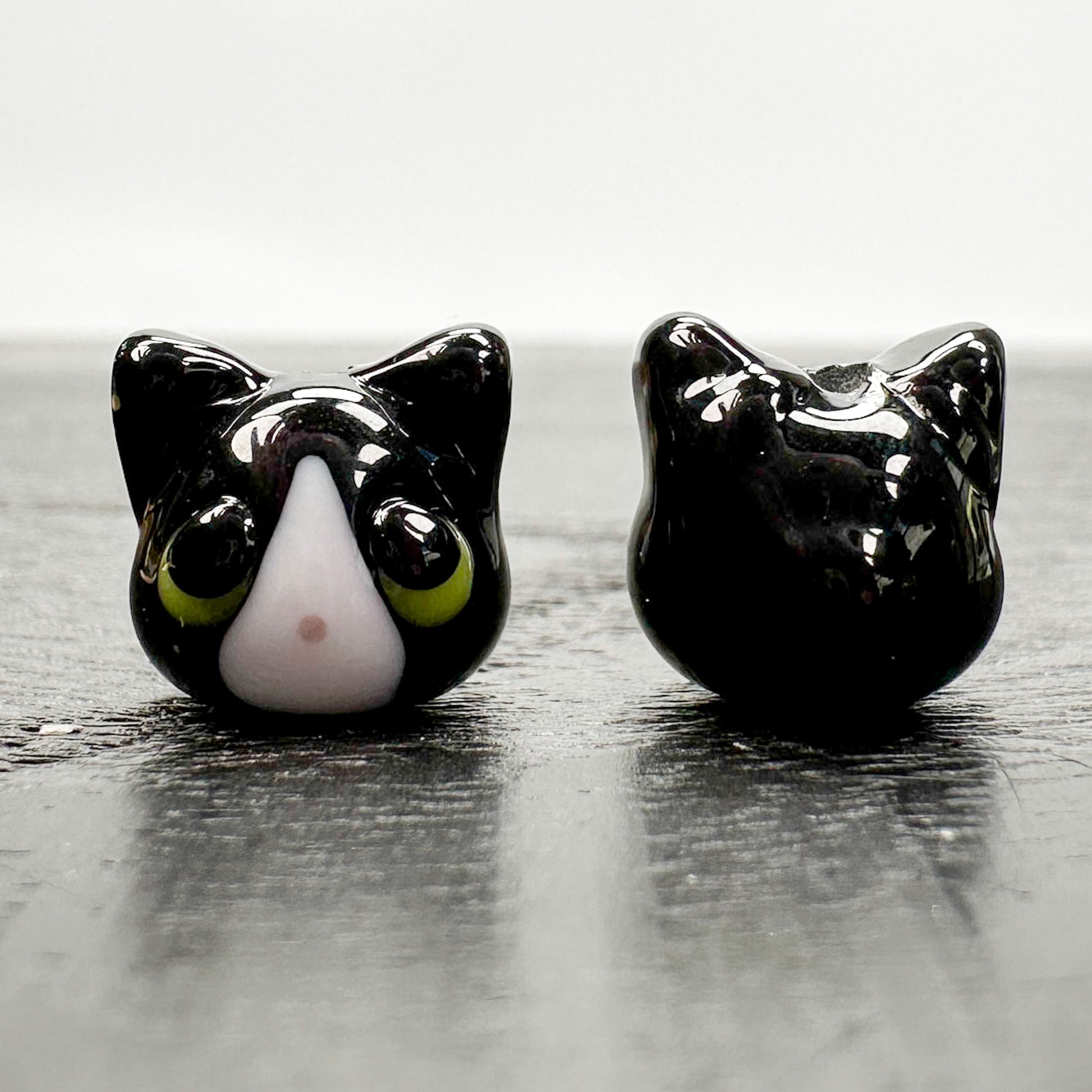Chibi Handmade Glass Beads - Tuxedo Cat Light Green Eyed Cat-The Bead Gallery Honolulu