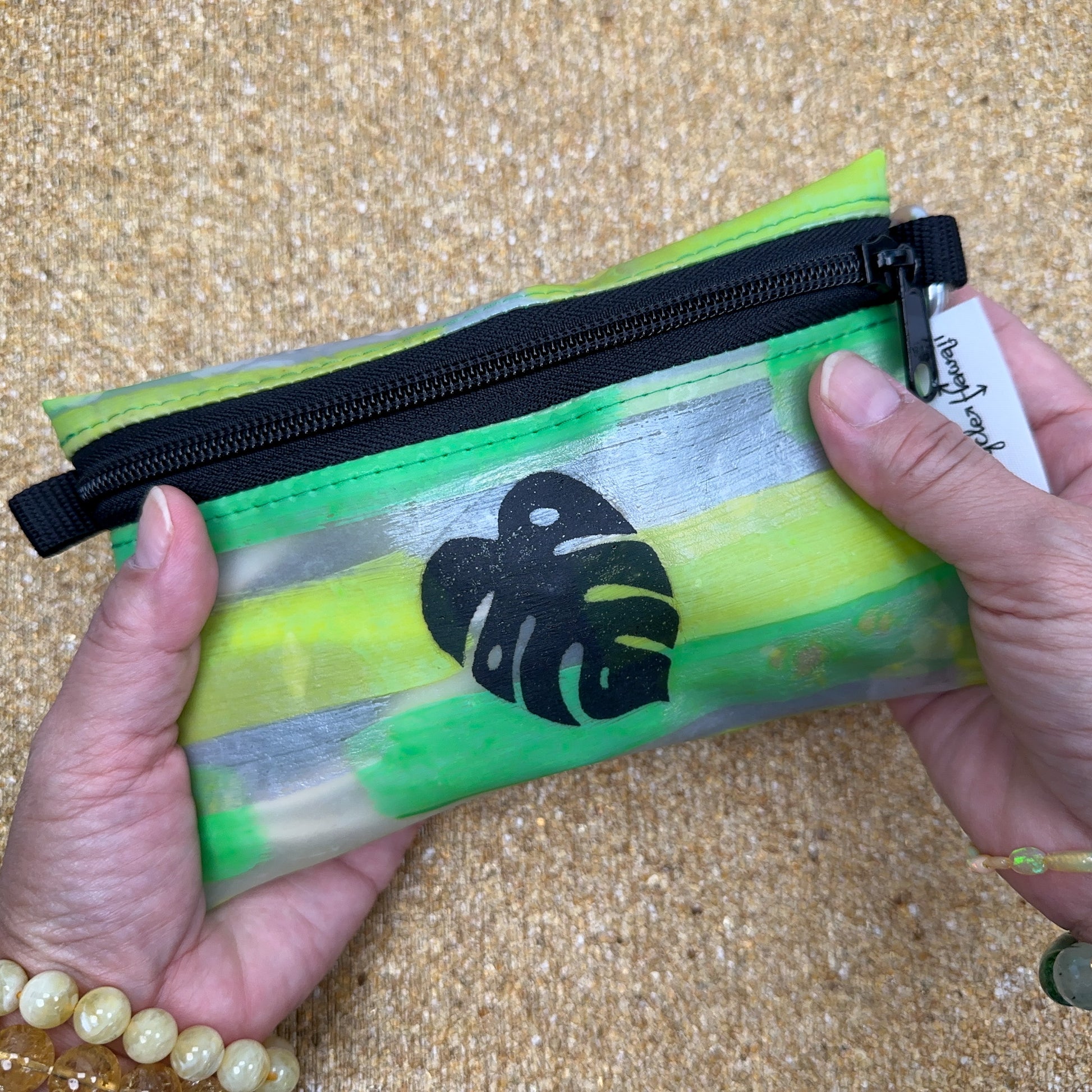 MADE IN HAWAII Recycled Plastic Zip Pouch with Pearl and Charm (5 Color Options) - 1 pc.-The Bead Gallery Honolulu