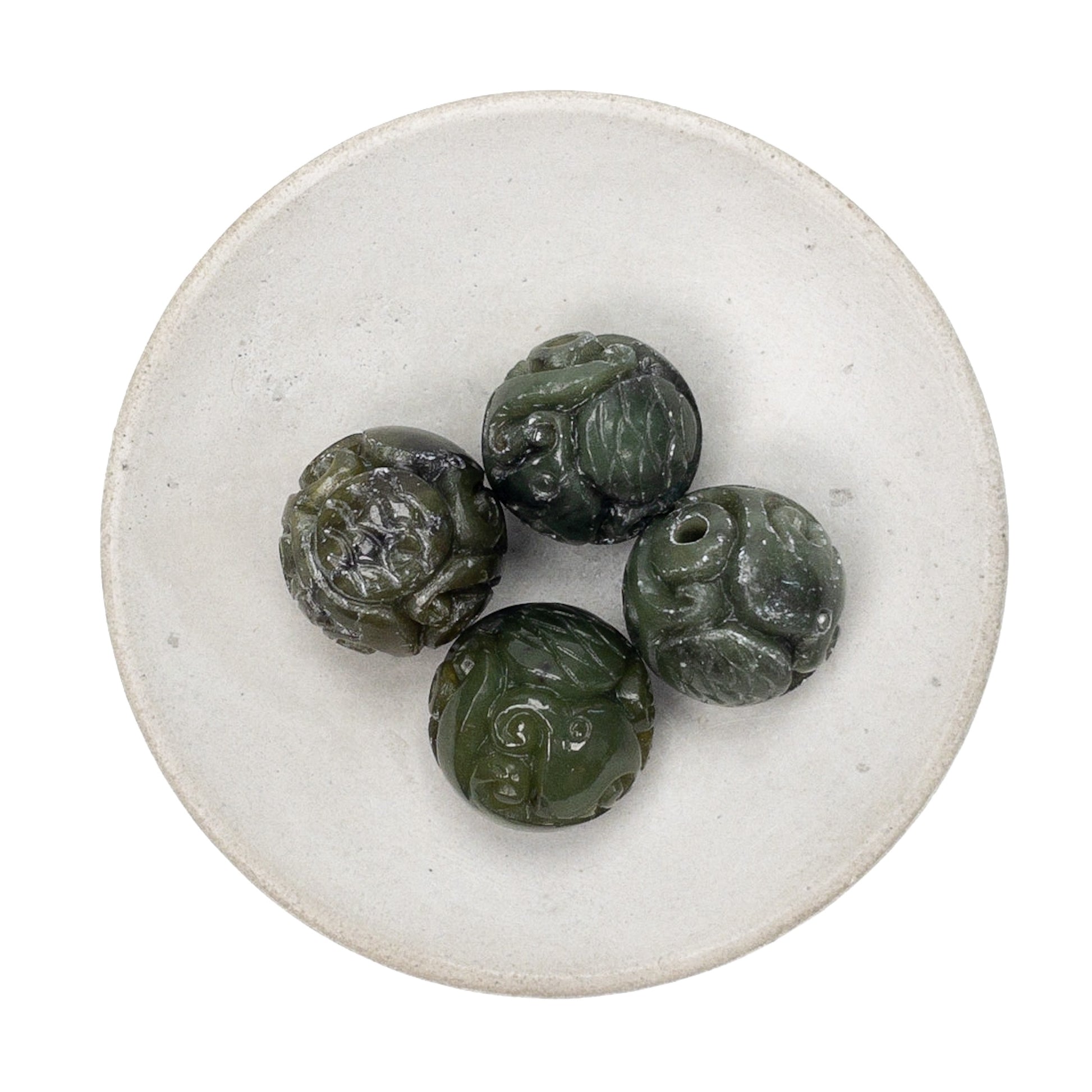 Canadian Jade 16mm Carved Round Bead - 1 pc.