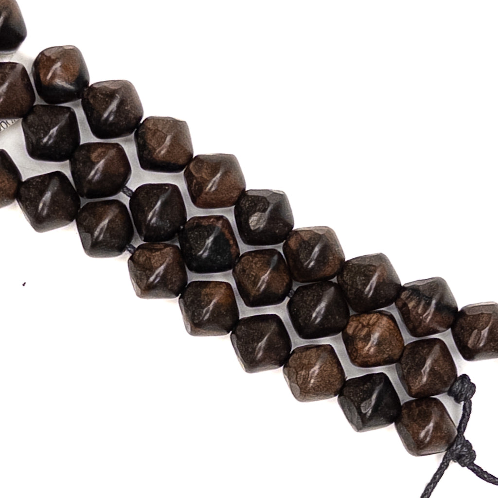 Faceted Tiger Ebony Wood Strand - 14mm Bicone