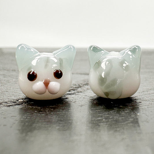 Chibi Handmade Glass Beads - Silver White Cat-The Bead Gallery Honolulu