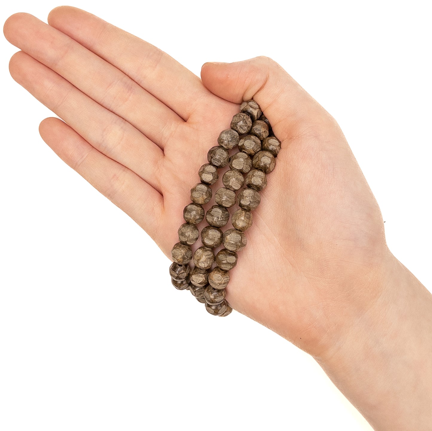 Gray Wood 8mm Hand-Faceted Round Bead - 7.5" Strand-The Bead Gallery Honolulu