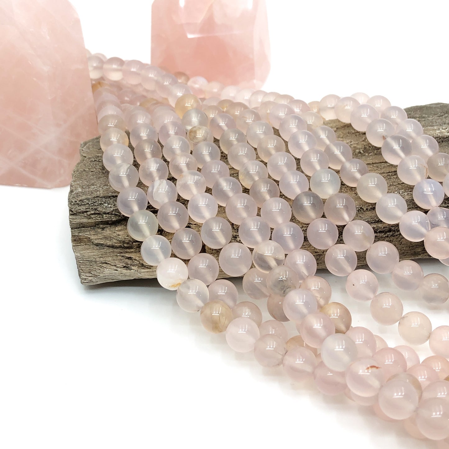 Pink Agate Strand - 12mm Round Smooth