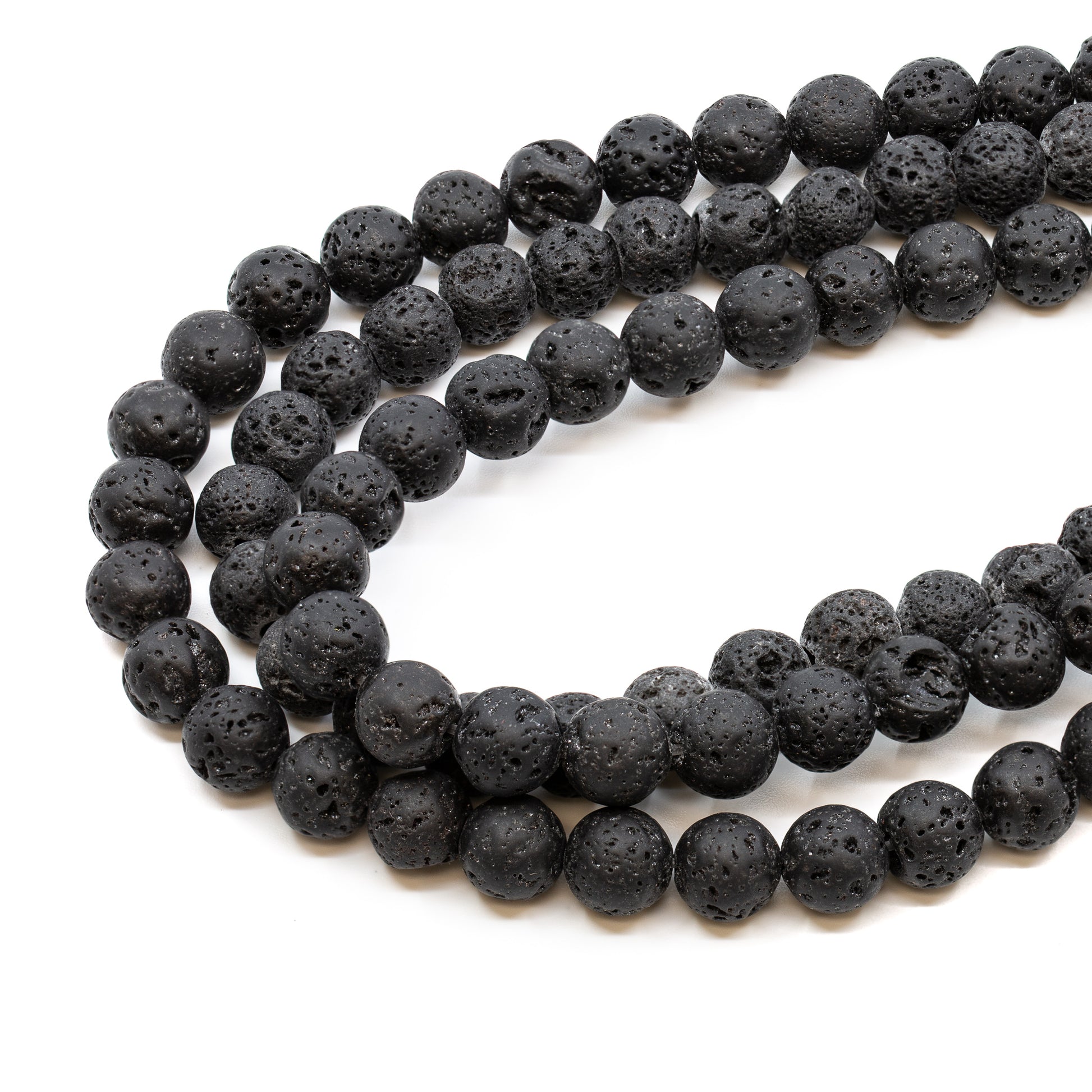 Black Lava Round Bead (5 Sizes Available) - 14 Strand