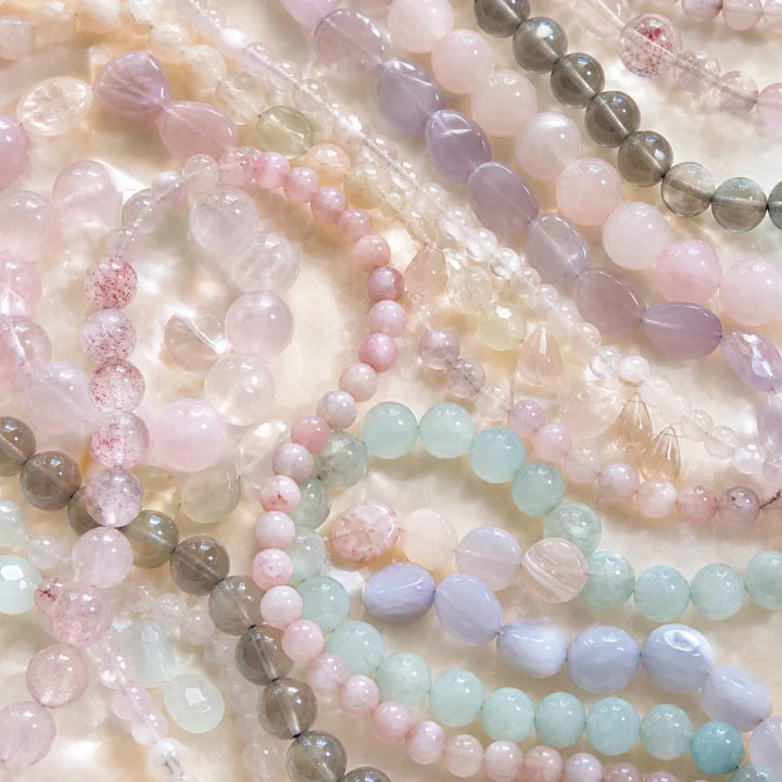 Soft pink, lavender, mint, and clear Milky Gemstone bead strands